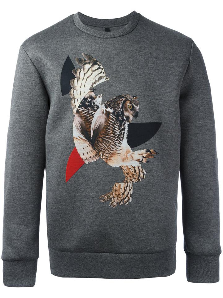 Neil Barrett Modernist Owl Print Sweatshirt, Men's, Size: Small, Grey, Viscose/polyurethane