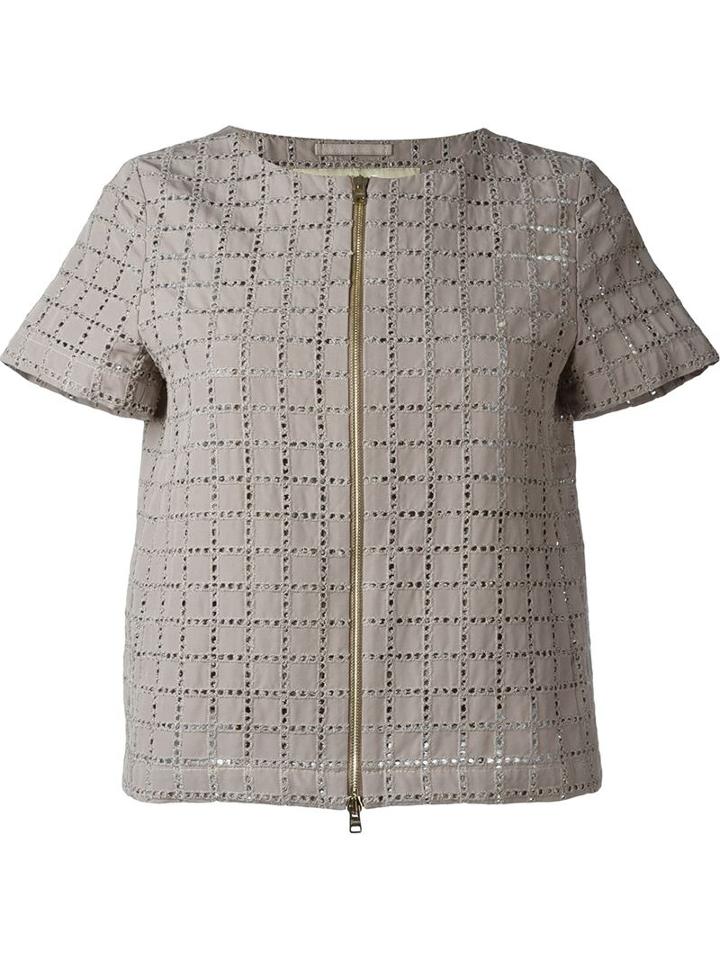 Herno Broderie Anglaise Jacket, Women's, Size: 46, Grey, Cotton/polyethylene/polyester/acetate