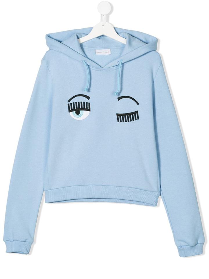 Chiara Ferragni Kids Teen Wink Embroidered Hoodie - Blue