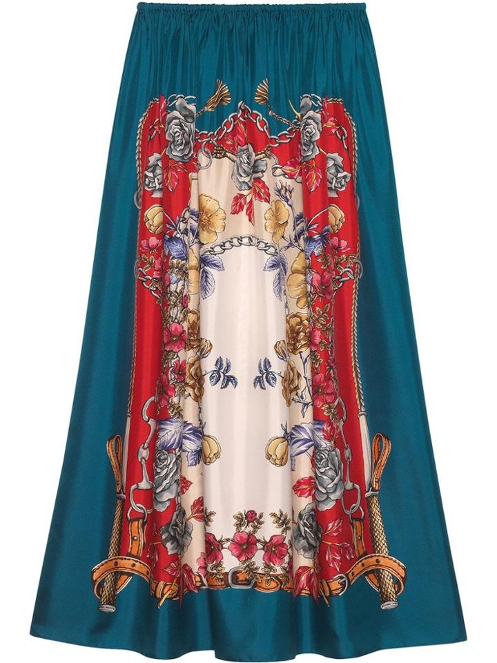 Gucci Silk Skirt With Boudoir Print - Blue