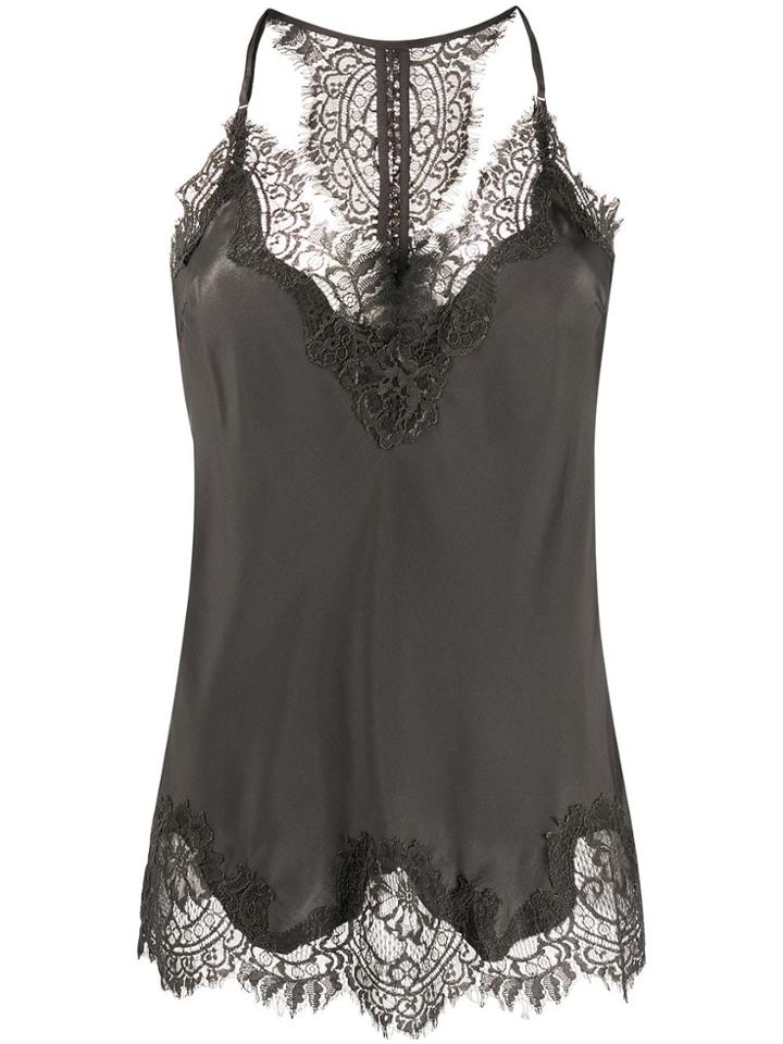 Gold Hawk Scalloped Lace Silk Vest - Grey
