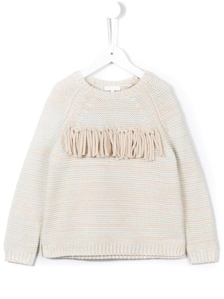 Chloé Kids Fringed Trim Jumper, Girl's, Size: 10 Yrs, Nude/neutrals