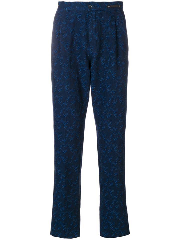 Pt01 Patterned Straight Leg Trousers - Blue
