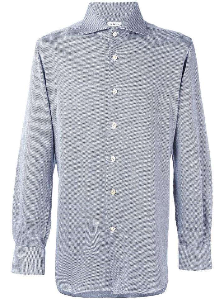 Kiton Woven Button Down Shirt, Men's, Size: 39, Blue, Cotton
