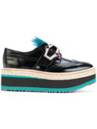 Prada Jewelled Raffia Platform Brogues - Black