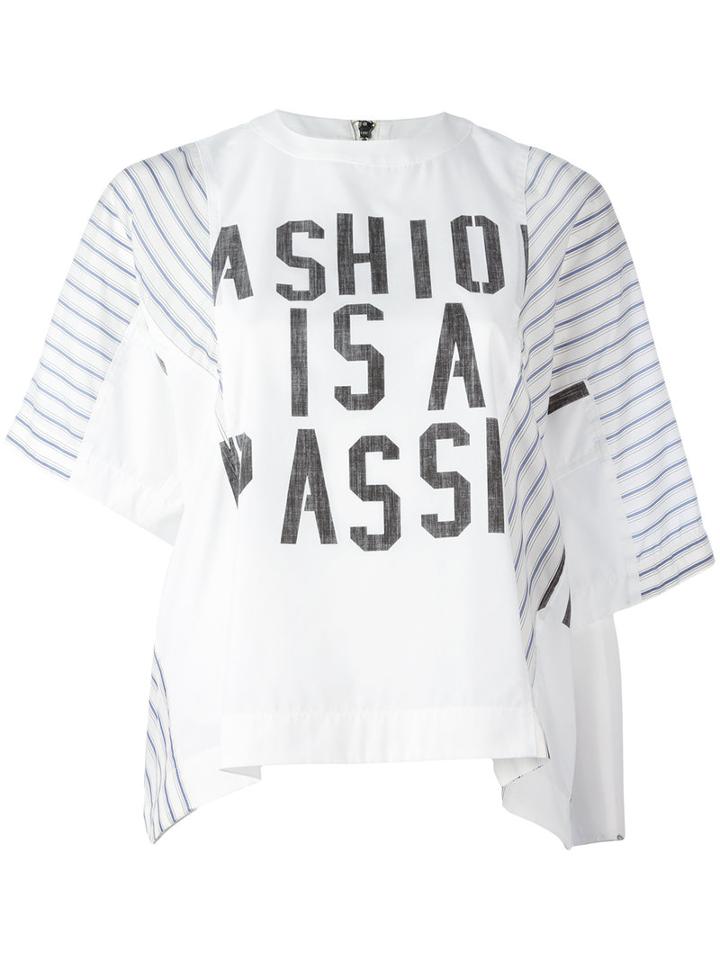 Sacai - Stripe Sleeve T-shirt - Women - Cotton/polyester/cupro - 4, White, Cotton/polyester/cupro