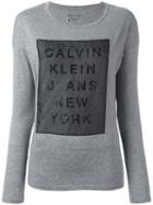 Calvin Klein Jeans Logo Print Long Sleeved Top, Women's, Size: Xs, Grey, Cotton