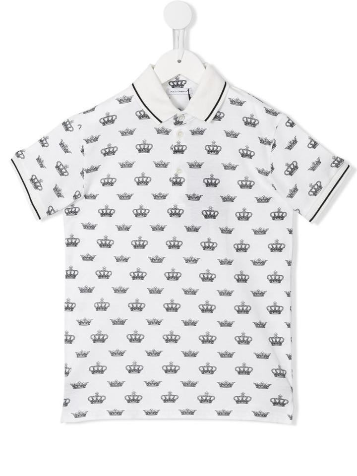 Dolce & Gabbana Kids Crown Print Polo Shirt, Toddler Boy's, Size: 4 Yrs, White