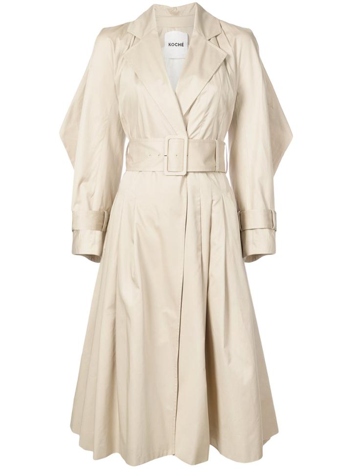 Koché Belted Waist Flared Trench Coat - Brown