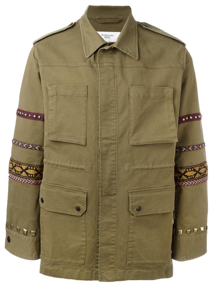 Fashion Clinic Timeless Embroidered Sleeve Field Jacket, Men's, Size: 50, Green, Cotton/spandex/elastane