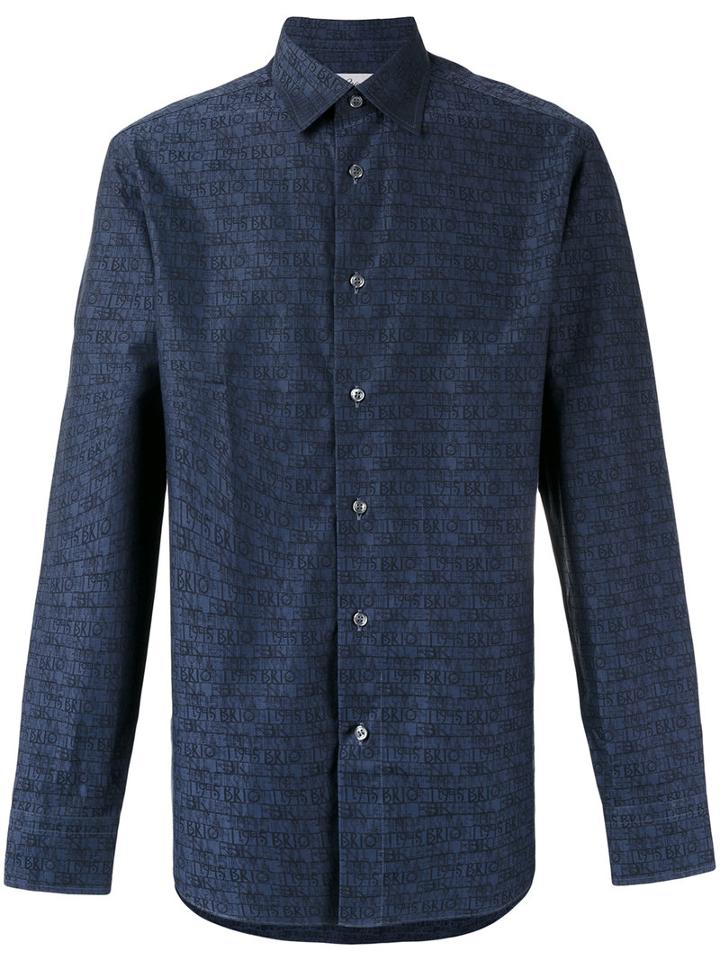 Brioni Logo Printed Shirt, Men's, Size: Medium, Blue, Cotton
