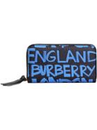 Burberry Graffiti Print Leather Ziparound Wallet - Blue