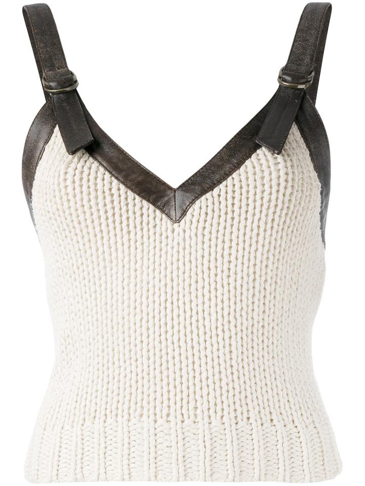 Valentino Knitted Buckle Strap Tank Top, Women's, Size: Small, Nude/neutrals, Silk/lamb Skin
