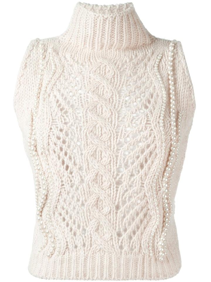 Ermanno Scervino Pearl-embellished Sleeveless Sweater, Women's, Size: 42, Nude/neutrals, Acrylic/wool/alpaca/glass