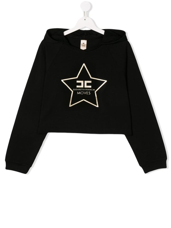 Elisabetta Franchi La Mia Bambina Teen Cropped Hoodie - Black