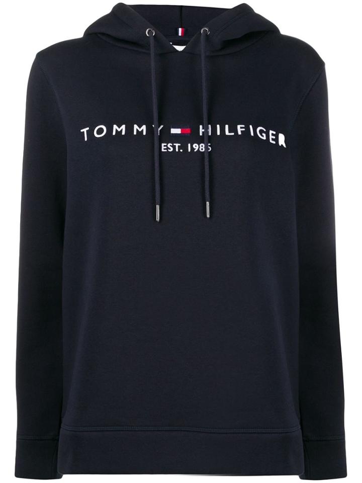 Tommy Hilfiger Logo Embroidered Hoodie - Blue