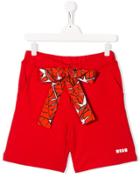 Msgm Kids Bow Detail Track Shorts - Red