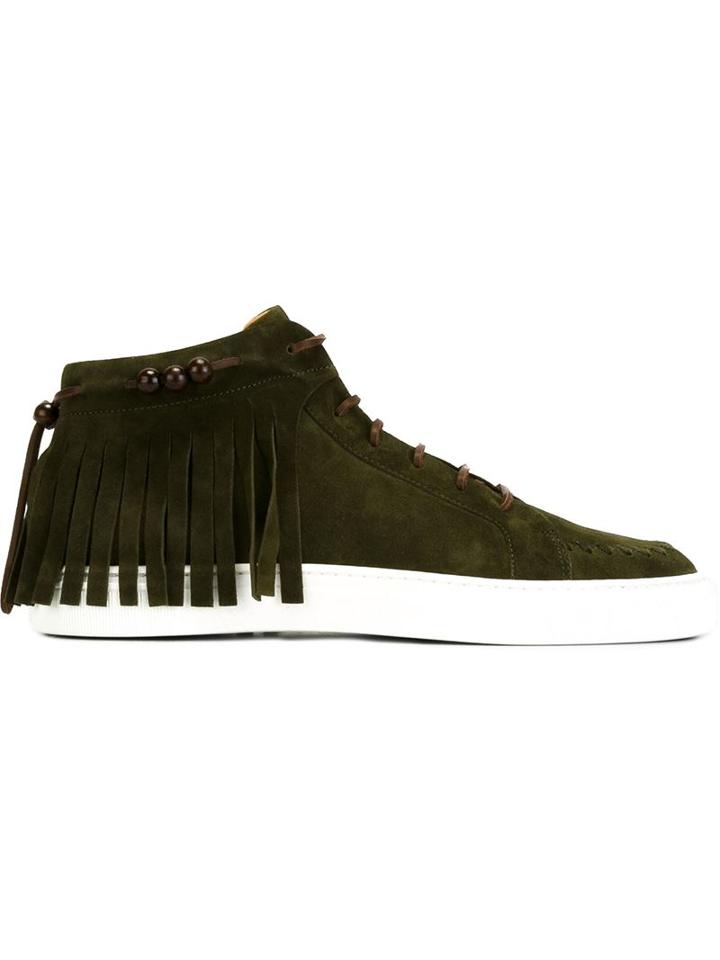 Louis Leeman Fringed Hi-tops, Men's, Size: 44, Green, Suede/leather/rubber/wood