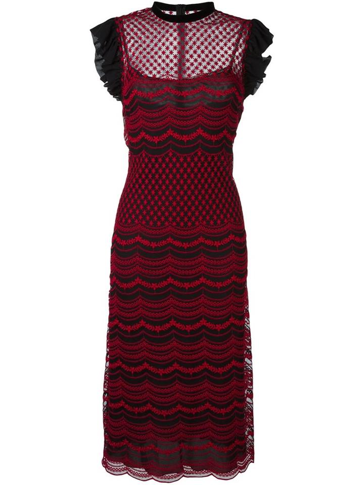 Philosophy Di Lorenzo Serafini Ruffle Sleeve Embroidered Dress, Women's, Size: 40, Red, Polyester/polyamide/silk/polyester