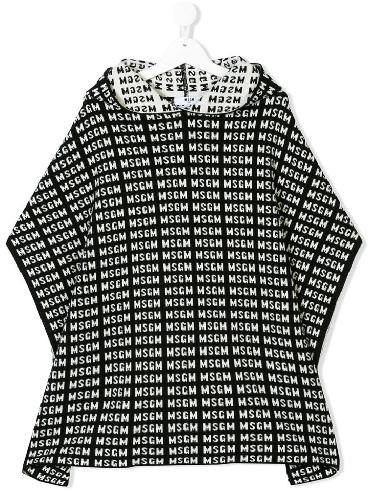 Msgm Kids Hooded Logo Cape - Black