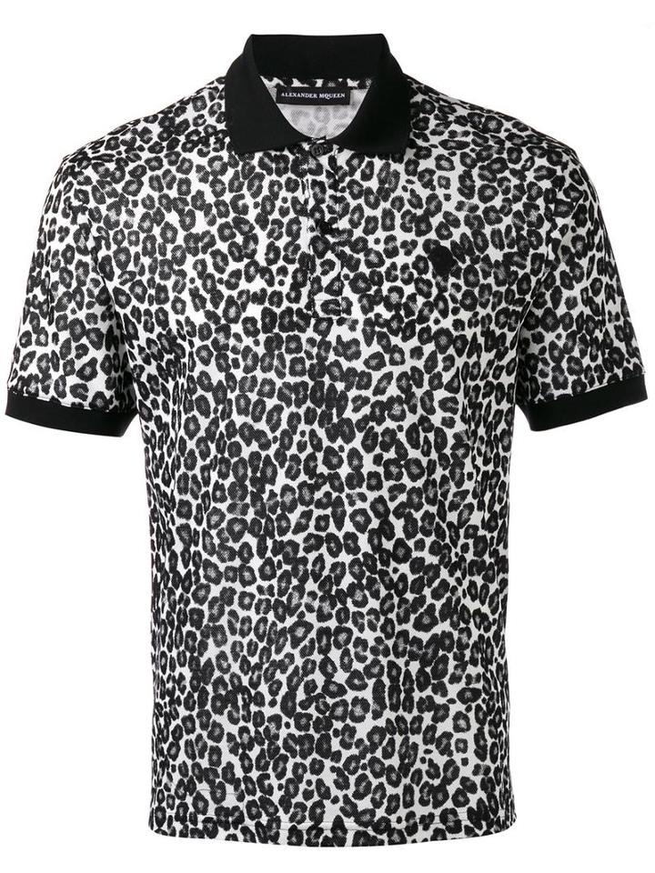 Alexander Mcqueen Leopard Print Polo Shirt, Men's, Size: Xl, Black, Cotton