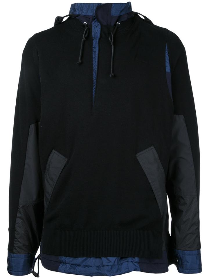 Sacai Knitted Cagoule Sweater, Men's, Size: 2, Black, Cotton