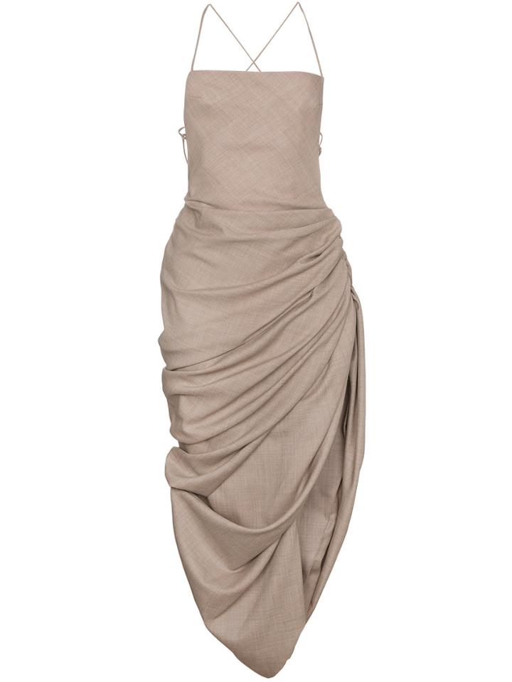Jacquemus Dress With Draped Hem And Strappy Back - Nude & Neutrals
