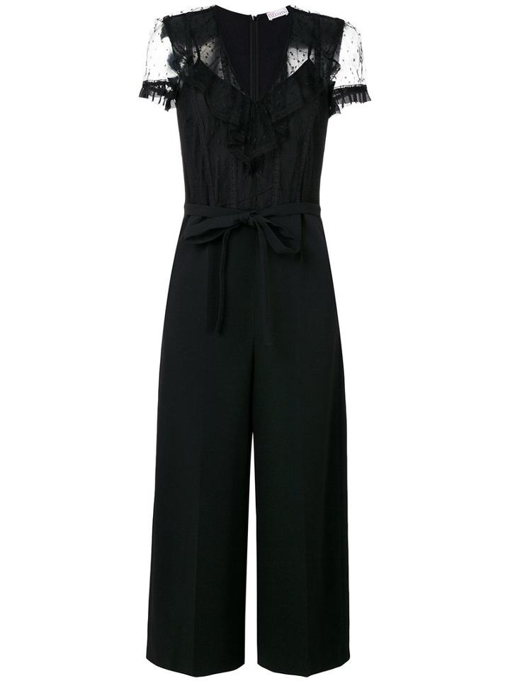Red Valentino - Sheer Shoulders Belted Jumpsuit - Women - Polyamide/polyester/spandex/elastane/viscose - 38, Black, Polyamide/polyester/spandex/elastane/viscose