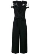 Red Valentino - Sheer Shoulders Belted Jumpsuit - Women - Polyamide/polyester/spandex/elastane/viscose - 38, Black, Polyamide/polyester/spandex/elastane/viscose