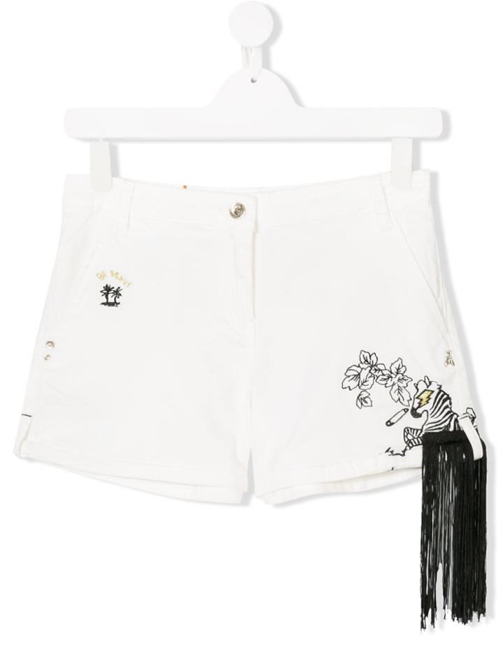 Patrizia Pepe Junior Teen Fringed Trim Embellished Shorts - White