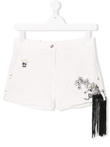 Patrizia Pepe Junior Teen Fringed Trim Embellished Shorts - White