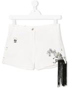 Patrizia Pepe Junior Teen Fringed Trim Embellished Shorts - White