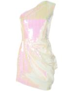 Alex Perry Holographic One Shoulder Dress - White