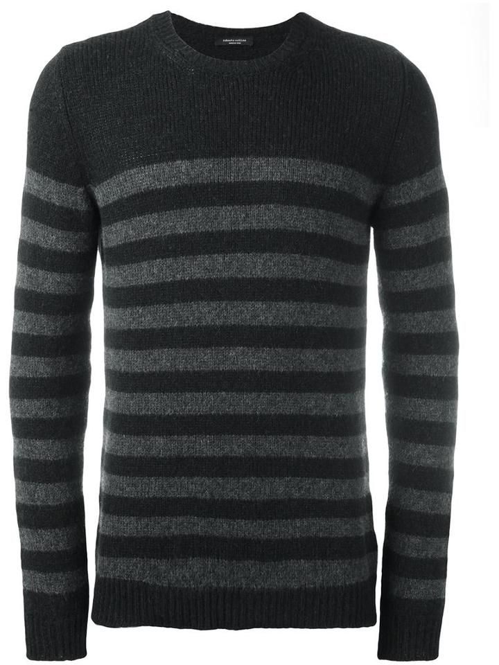 Roberto Collina Striped Jumper, Men's, Size: 46, Black, Nylon/camel Hair/merino