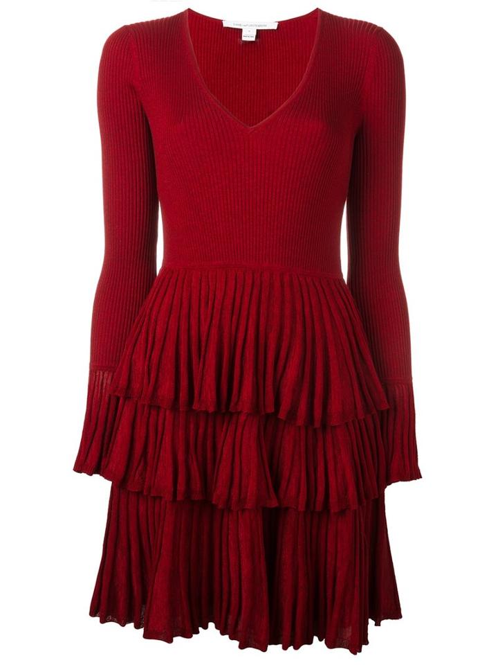 Diane Von Furstenberg Ruffled Flared Dress, Women's, Size: Large, Red, Nylon/spandex/elastane/viscose/merino