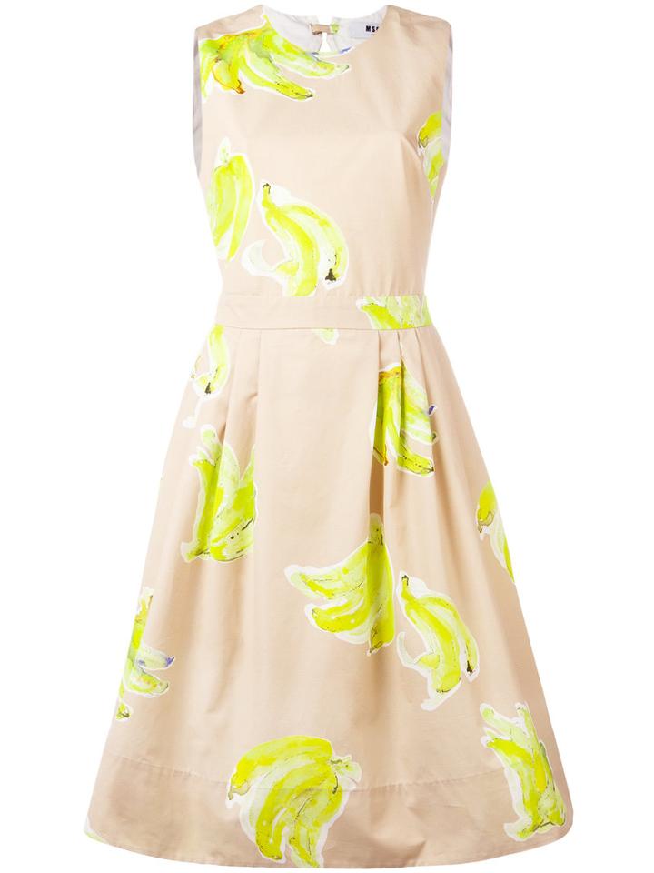 Msgm Open Back Flared Dress, Women's, Size: 42, Nude/neutrals, Cotton