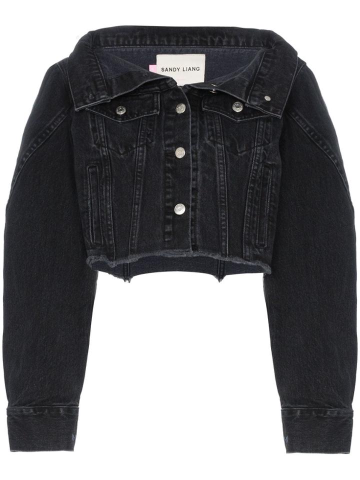Sandy Liang Reny Raw Edge Cropped Denim Jacket - Black