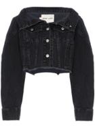 Sandy Liang Reny Raw Edge Cropped Denim Jacket - Black