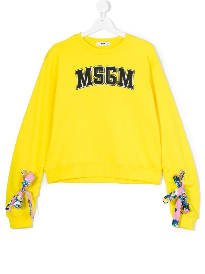 Msgm Kids Teen Tie-cuffs Logo Print Sweatshirt - Yellow & Orange