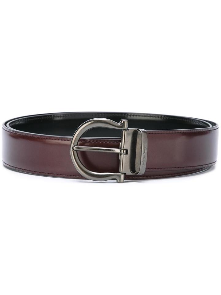 Salvatore Ferragamo Gancio Buckle Belt, Men's, Size: 115, Brown, Calf Leather