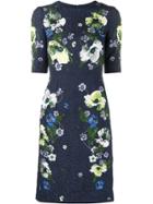 Erdem Floral Print Midi Dress With Cropped Sleeves - Blue