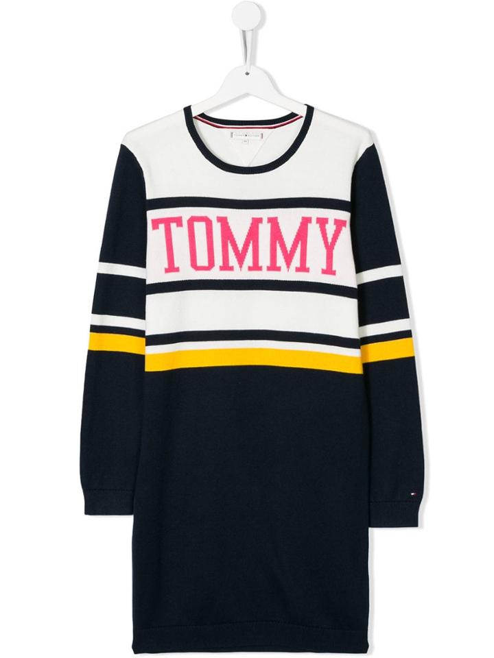 Tommy Hilfiger Junior Intarsia Logo Knit Dress - Blue