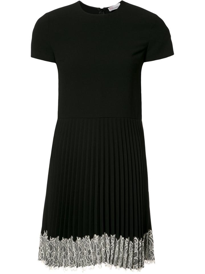 Red Valentino Lace Hem Pleated Dress - Black