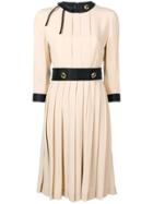 Prada Contrast Detail Pleated Dress - Neutrals