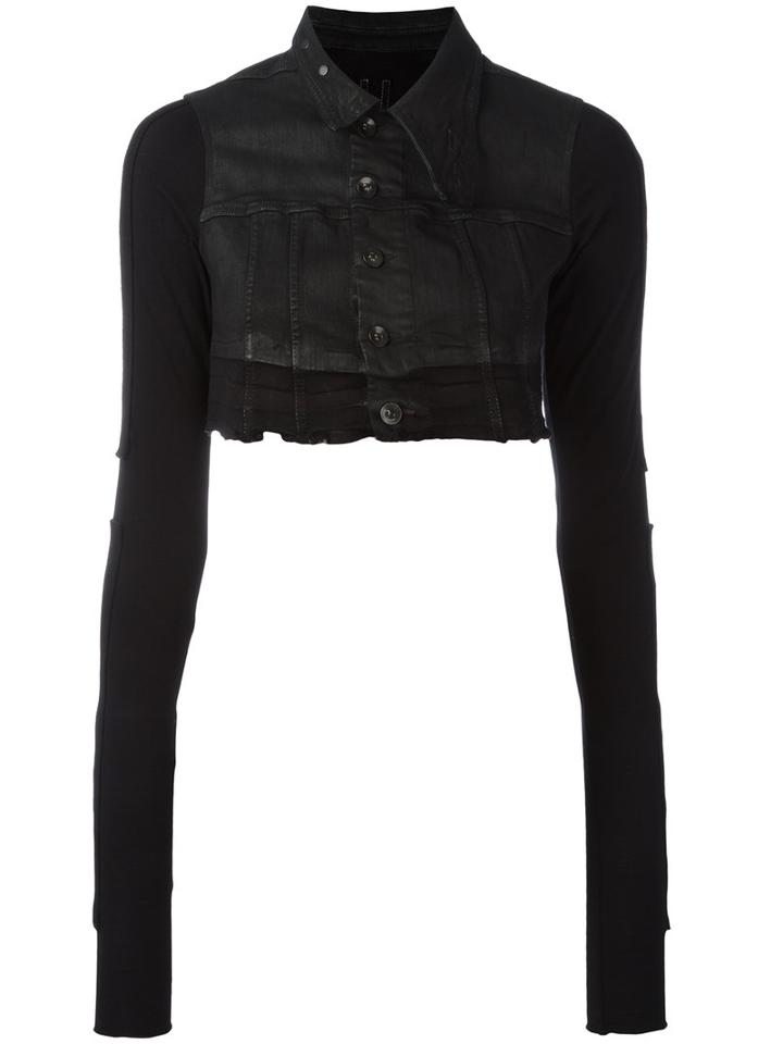 Rick Owens Drkshdw Cropped Denim Jacket, Women's, Size: Small, Black, Cotton/polyester/spandex/elastane