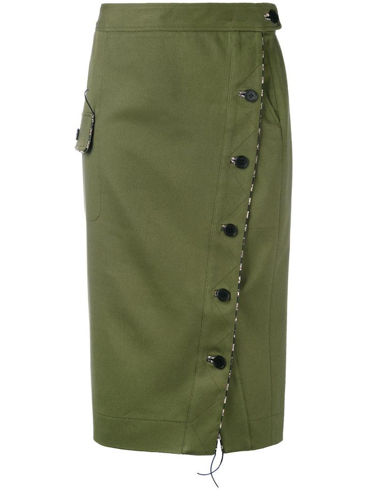 Buttoned Straight Skirt - Women - Cotton/polyester/spandex/elastane/viscose - 38, Green, Cotton/polyester/spandex/elastane/viscose, Altuzarra