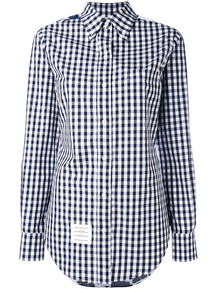 Thom Browne - Checked Floral Shirt - Women - Cotton - 42, Blue, Cotton