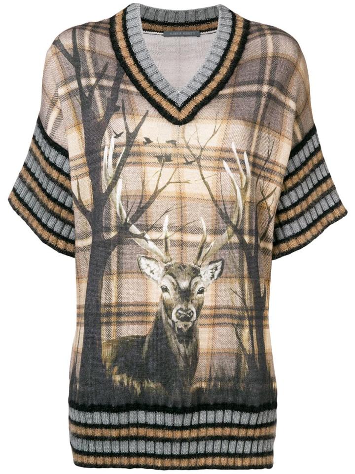 Alberta Ferretti Deer Print Short-sleeve Sweater - Grey