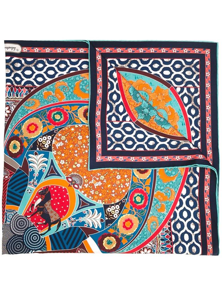 Salvatore Ferragamo Silk Road Print Scarf, Women's, Blue, Silk