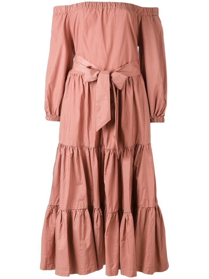 Erika Cavallini - Tiered Off-shoulder Dress - Women - Cotton - 42, Pink/purple, Cotton